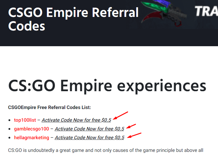 CSGO Empire Referral Codes