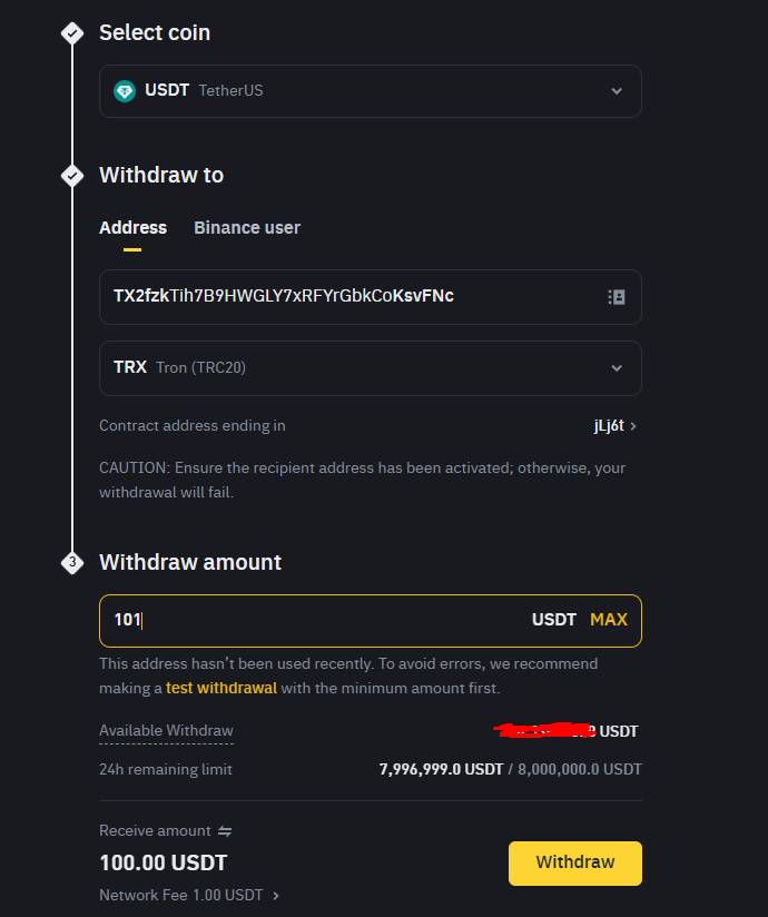 using the Binance wallet