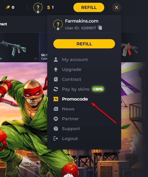 “Promocode” from the dropdown menu