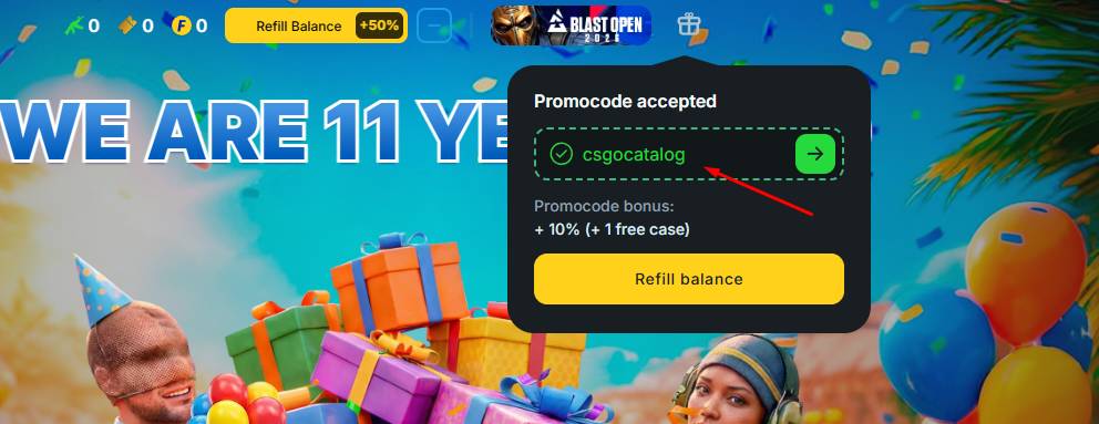 Enter the “csgocatalog” promo code