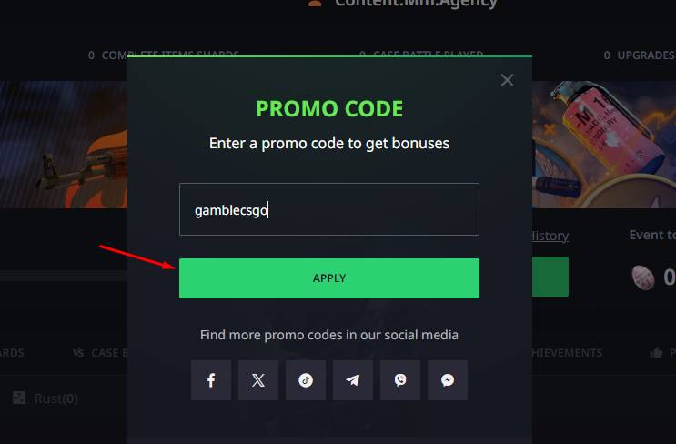 Enter the Promo Code gamblecsgo