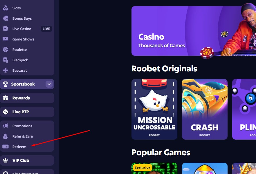 Find the Redeem Code Field