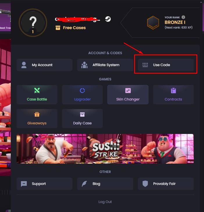 the ‘’Use Code’’ button