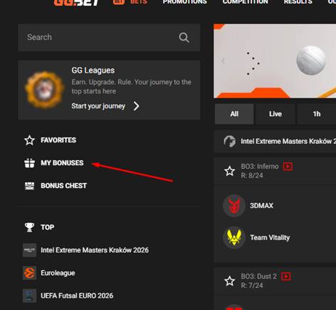 ’My Bonuses’’ tab