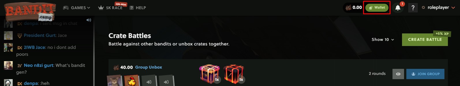 “Wallet” button
