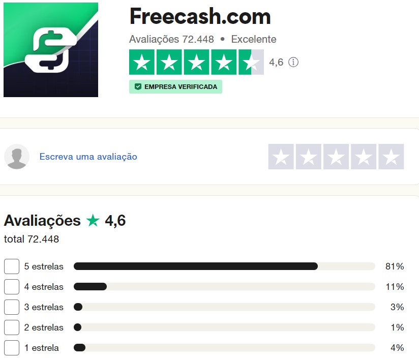 freecash avaliações trustpilot