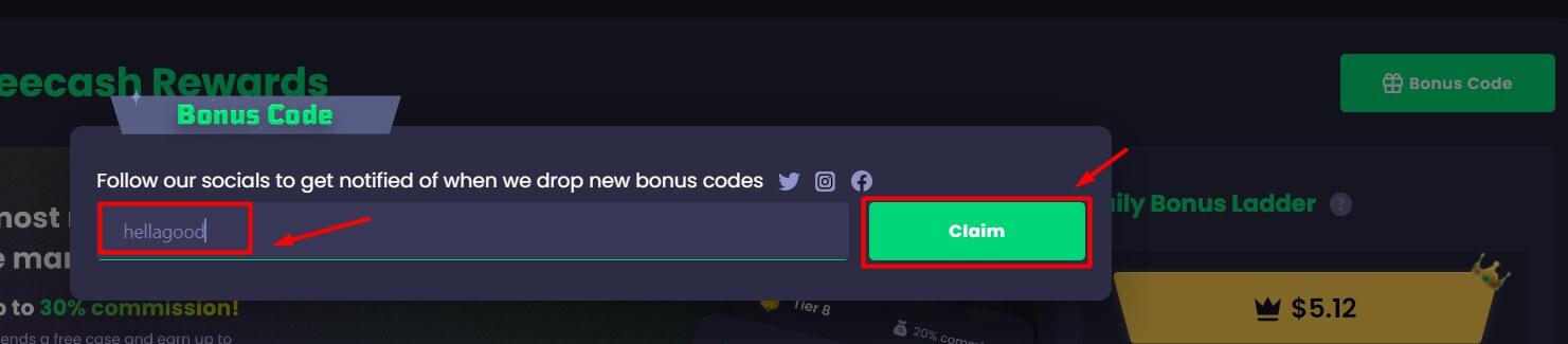 freecash bonus code 