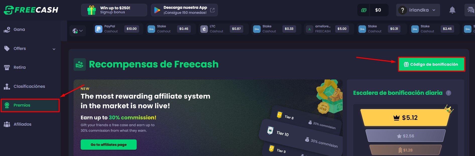 freecash clic en premios