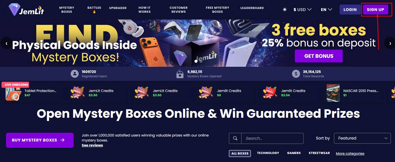 Click on the “SIGN UP” button