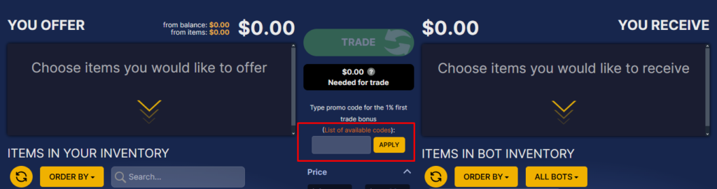 look for the text field where the promo code can be entered