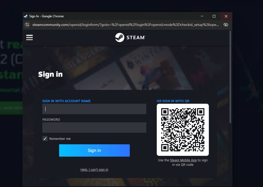 Sign In with Your Steam Account