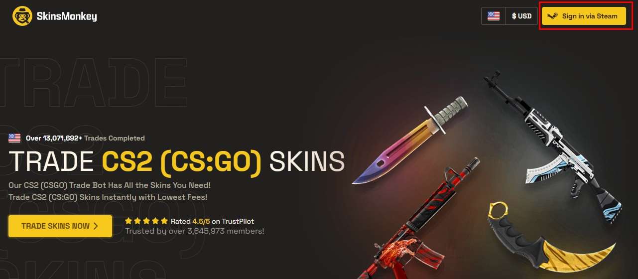 “Sign in via Steam” button