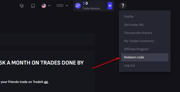 Find the Redeem Code field