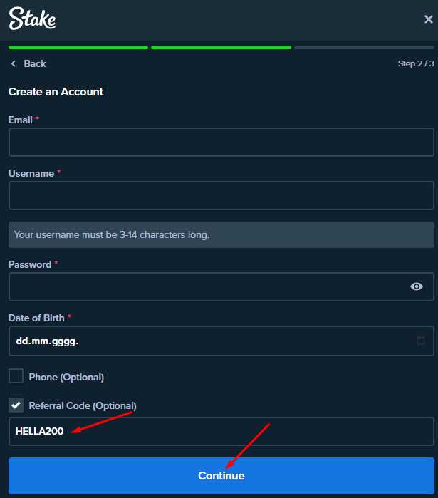 Press the blue “Continue” button