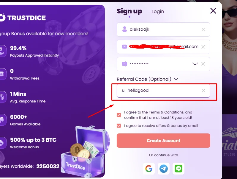 Enter your chosen promo code