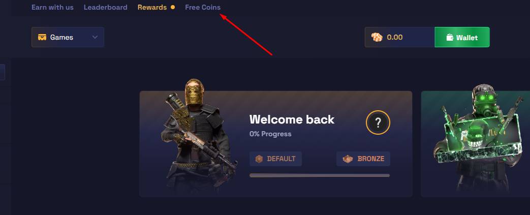 Open the “Free Coins” Section