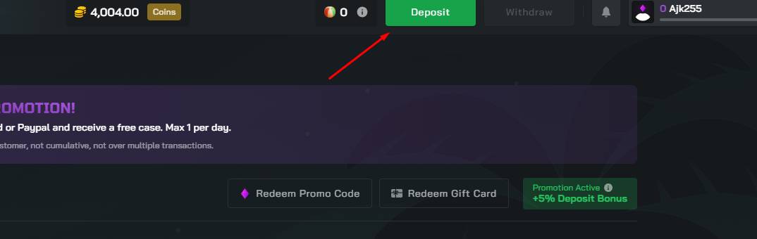 Click on ‘’Deposit’
