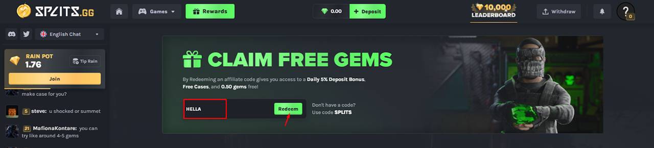 Redeem the Splits.gg code