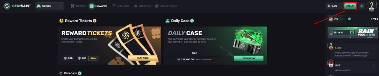 Click the green “Wallet” button