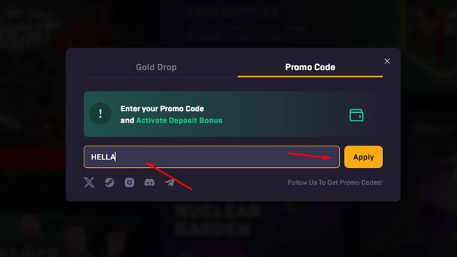 Go to the Promo Code and enter HELLA