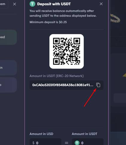 copy the wallet address