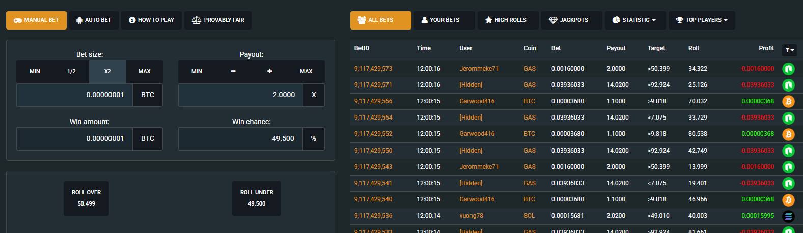 Crypto.Games bitcoin dice site