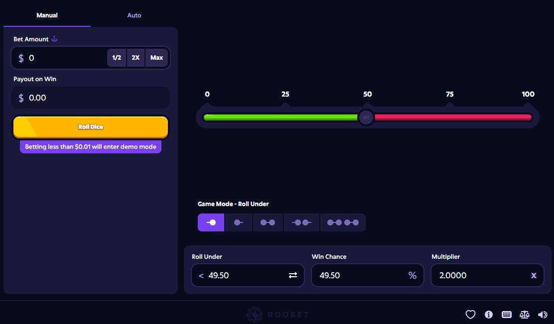 Roobet bitcoin dice site
