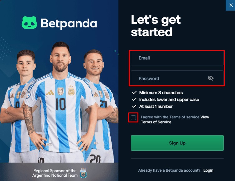 registration form on BetPanda