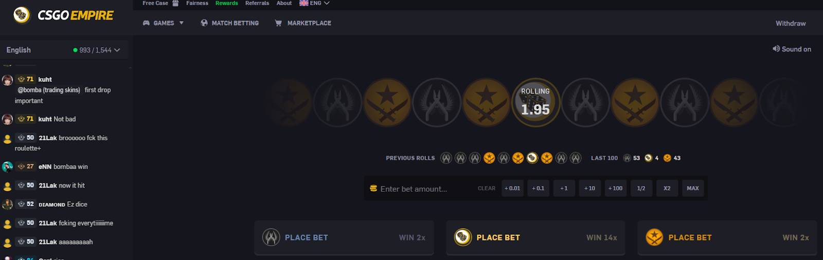 CSGOEmpire jackpot site