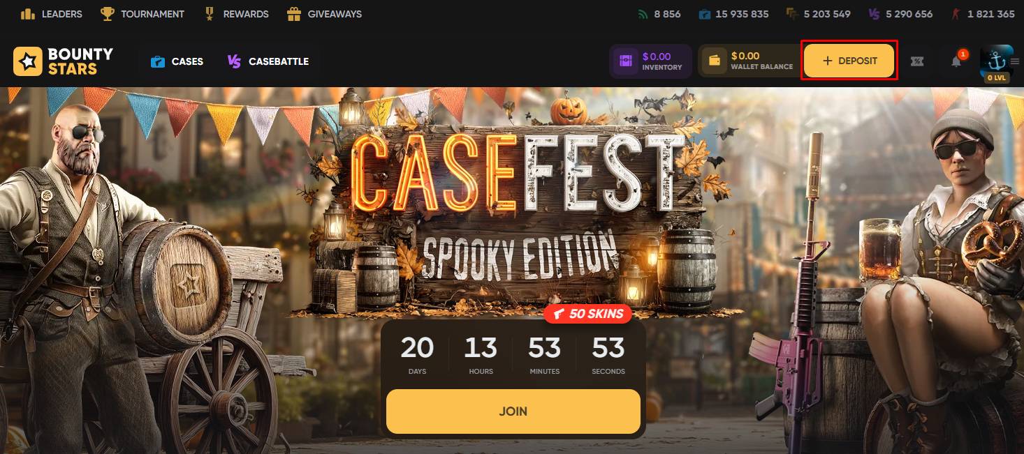 Click on the “+ DEPOSIT” button