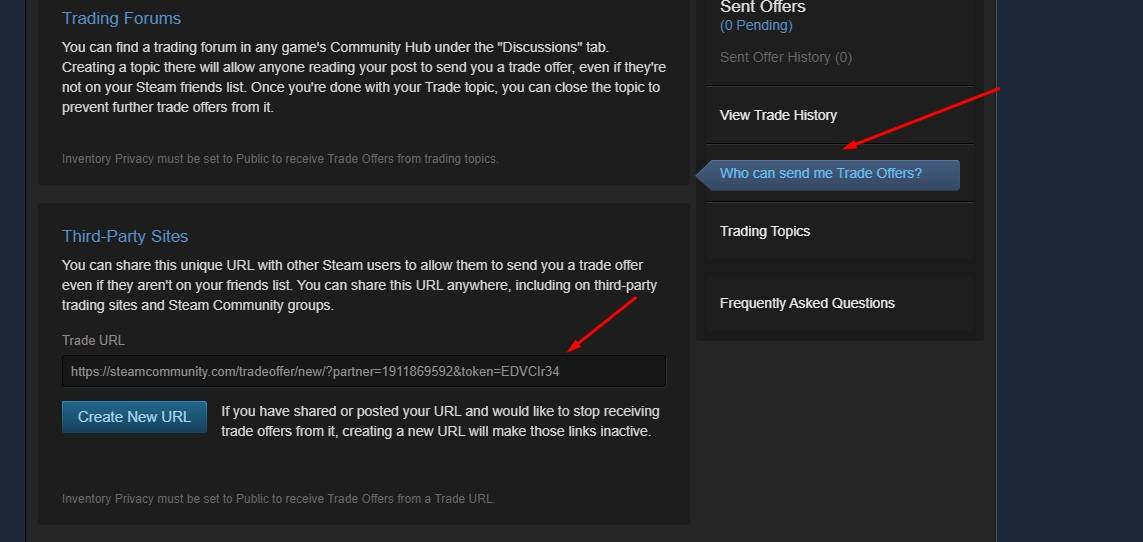 Add your Steam Trade URL