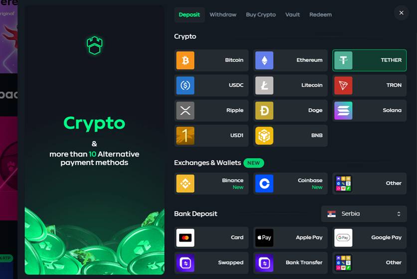 Deposit and Withdrawal Options