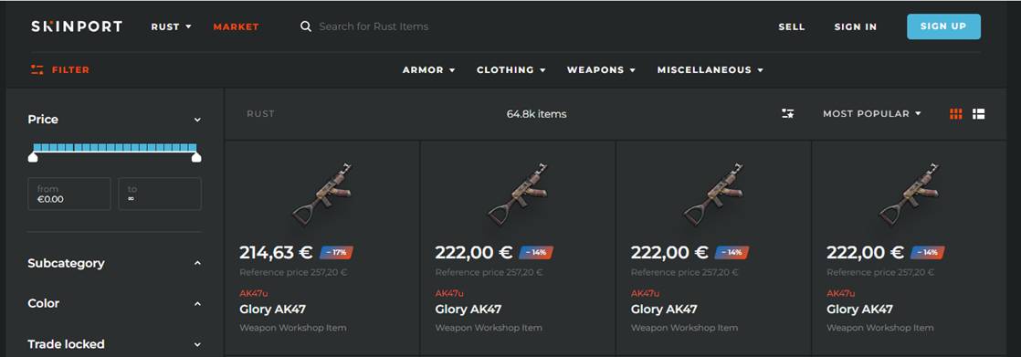 skinport rust item store