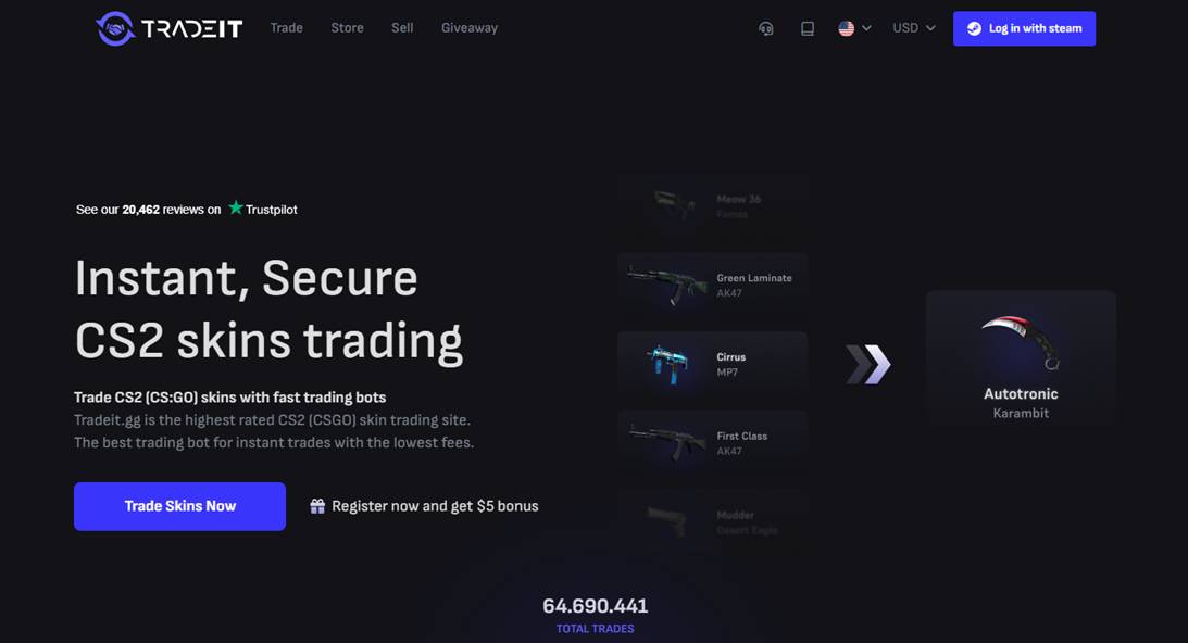 Selling Rust skins on tradeit.gg