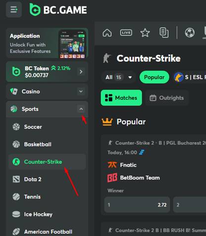 Sports betting section