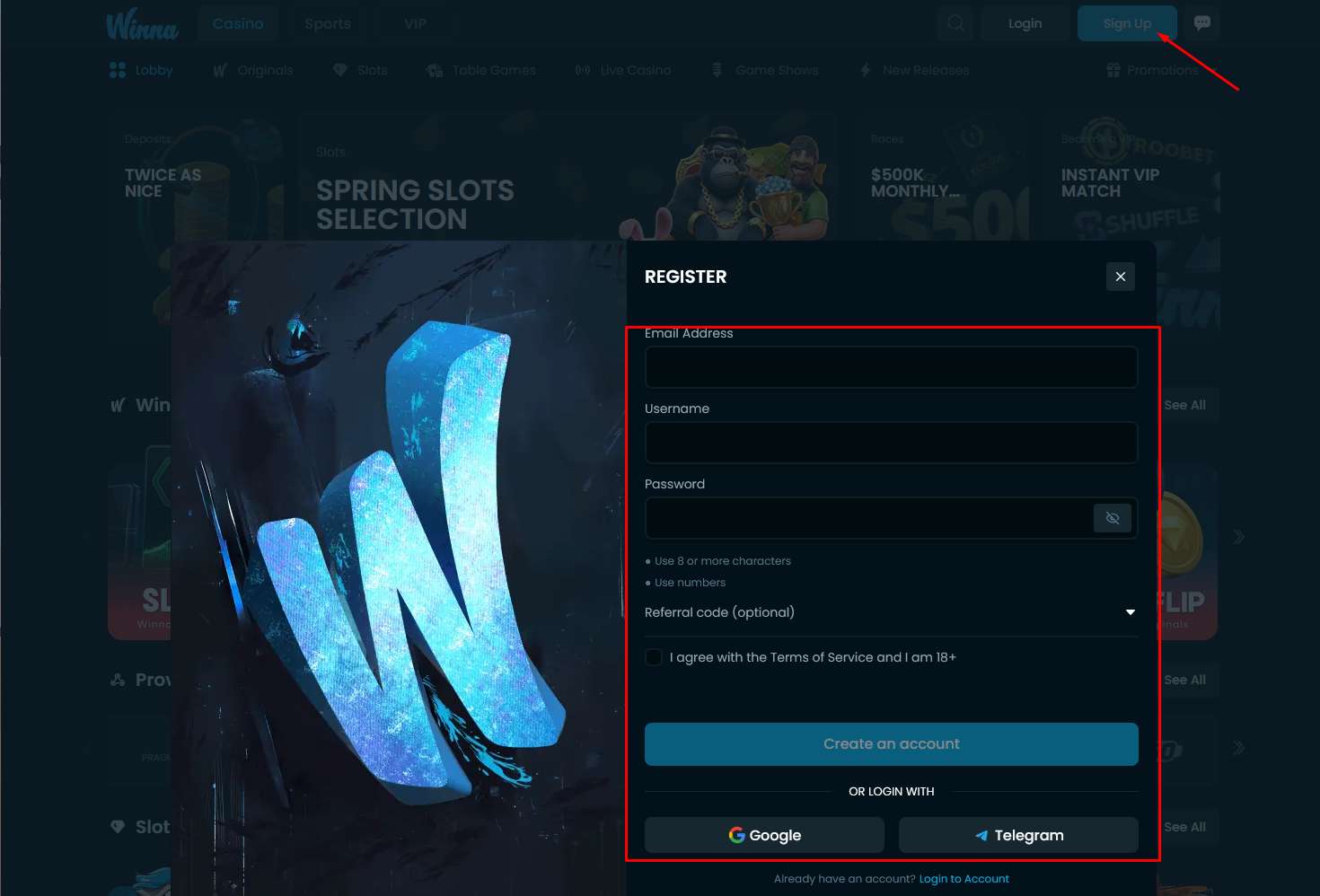 Create a Winna account