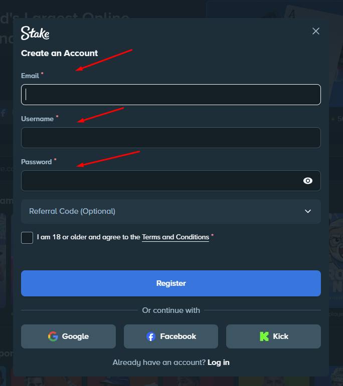 Visit Stake and create an account