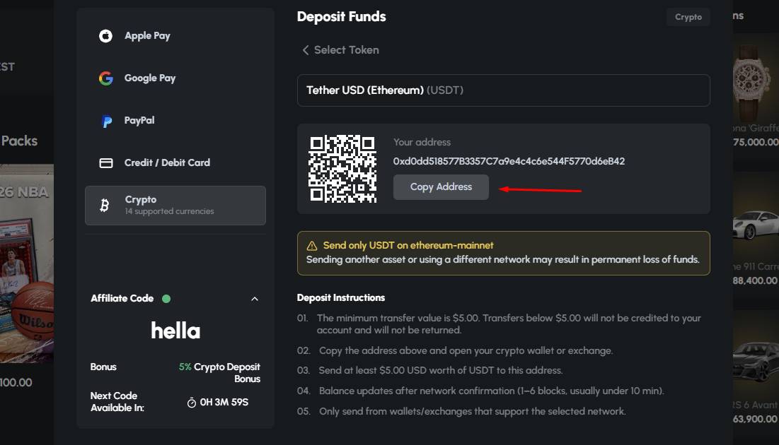 Choose an available payment method