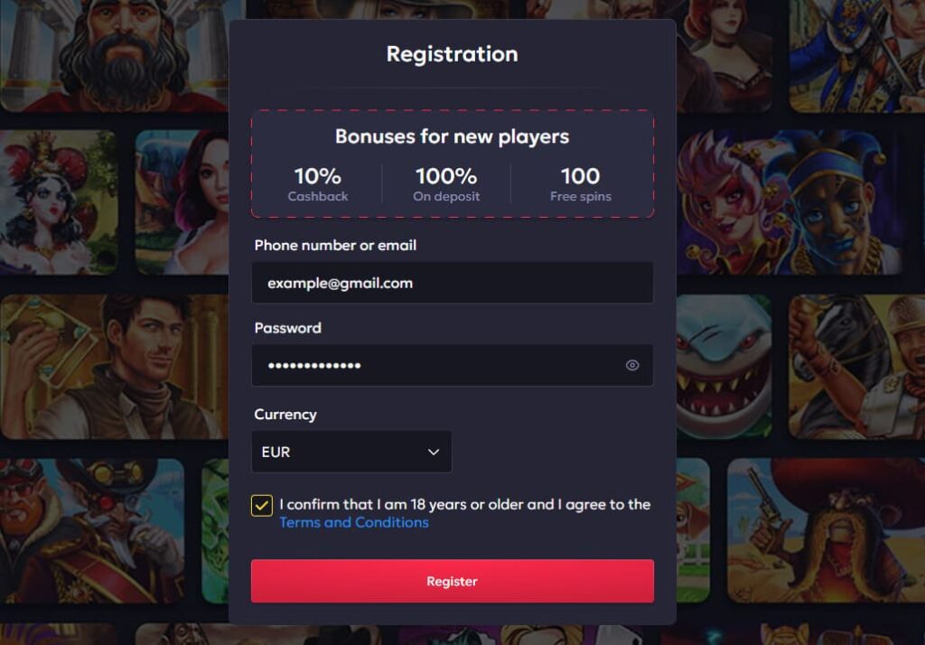 Vavada registration form