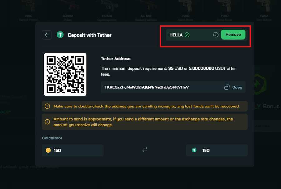 OPCases deposit page