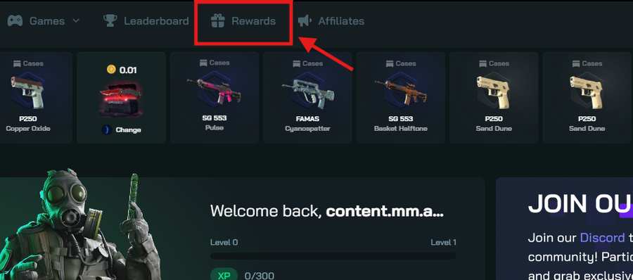 OPCases Rewards page